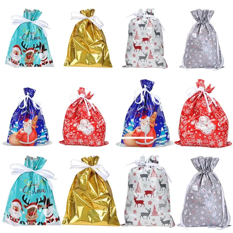 12 Ks Darčekové Balenie Vrecia Vianočné Cukrovinky Tašky Cookie Plastové Tašky Candy Darčekové Tašky Pre Sušienky, Snack Pečenie Balík
