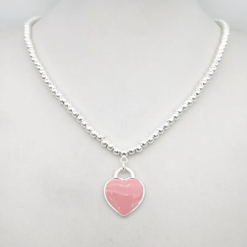 1: 1 mincový striebro S925 klasické ružové smalt srdce karty dámy 4 mm kolo perličiek náhrdelník šperky prázdninový darček