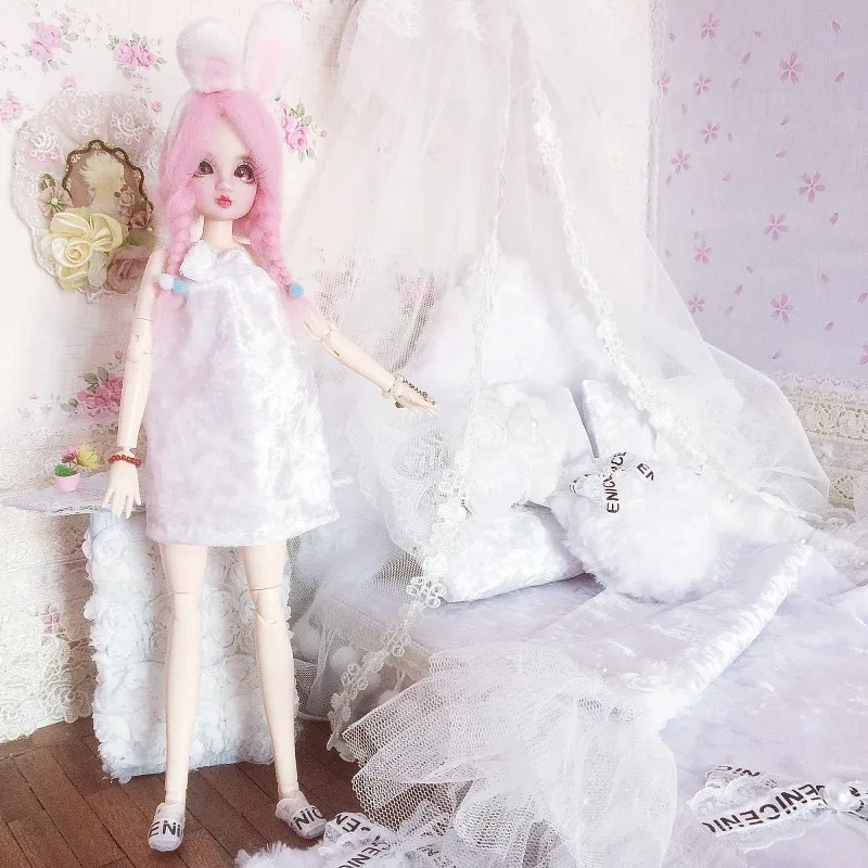 1:6 domček pre bábiky s Nábytkom pre bábiky Miniatúrne bábika posteľ kawaii simulácia mäkké nádherný white posteľ predstierať, že hrať hračky pre dievčatá dary