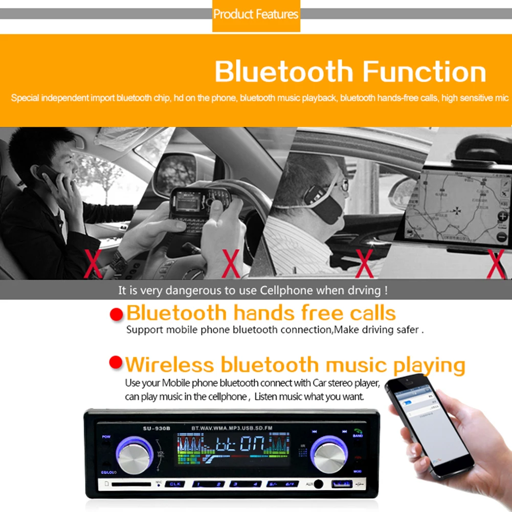 1 DIN autorádio Bluetooth Autoradio Auto Stereo Rádio FM, AUX Vstup Prijímača Handfree SD, USB Auto Stereo In-dash MP3 Audio Prehrávač