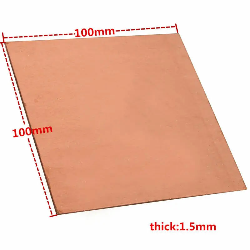 1 kus 1,5 mm * 100 mm * 100 mm na 99,9% čistej medi plechu červená meď pad medené fólie medeného plechu DIY materiál