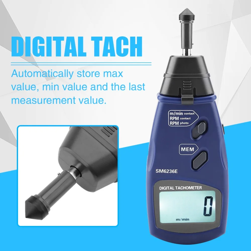 1 Nastavte DT6236E Laser/Kontakt Tachometra 5 Číslic 18 mm Digitálny LCD Tach Otáčania Meter Tester