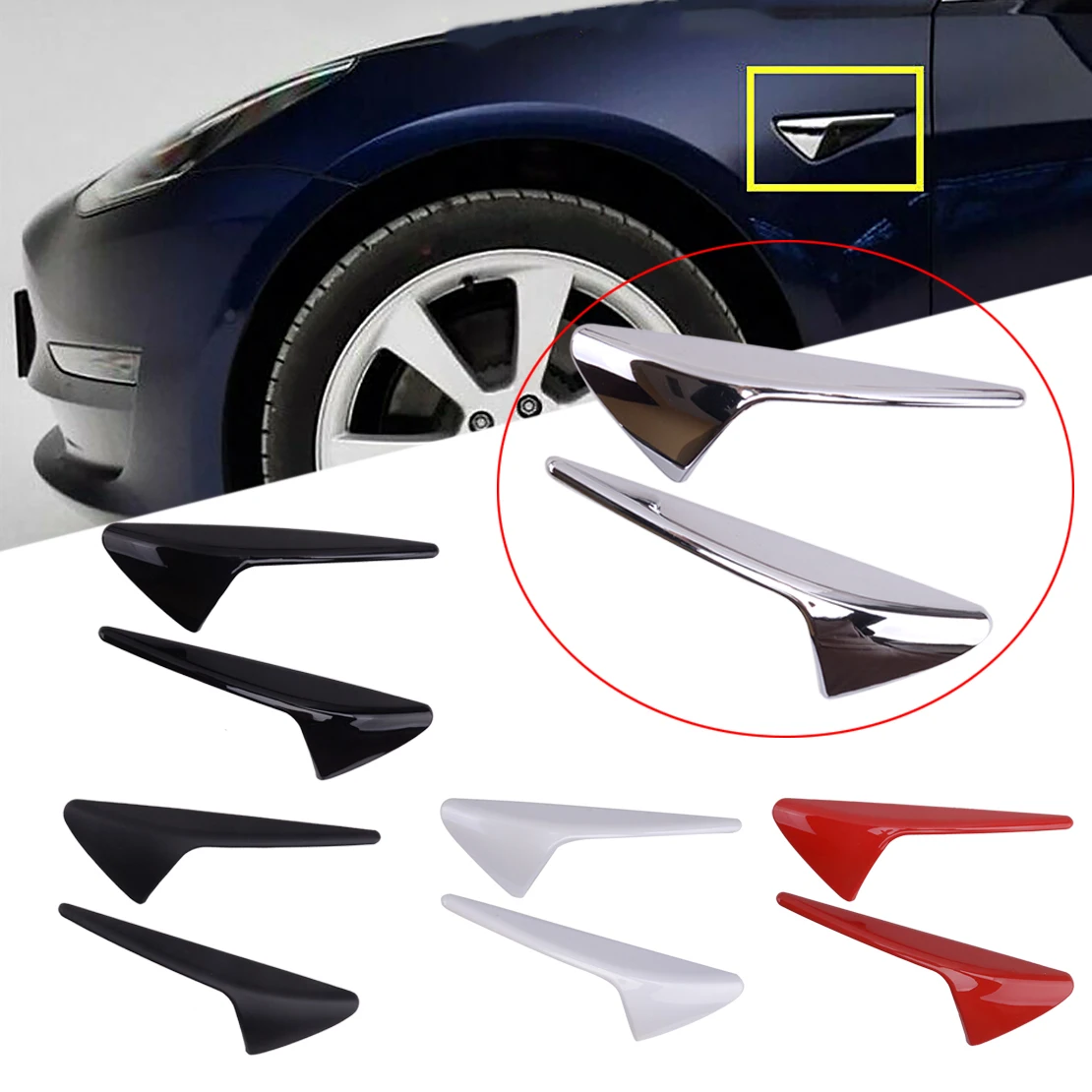1 Pár ABS Auto Strane Fotoaparátu ochranný Kryt Výbava Nálepky vhodné pre Tesla Model 3 X S Svetlé Čierna/Matná Čierna/Strieborná/Biela/Červená