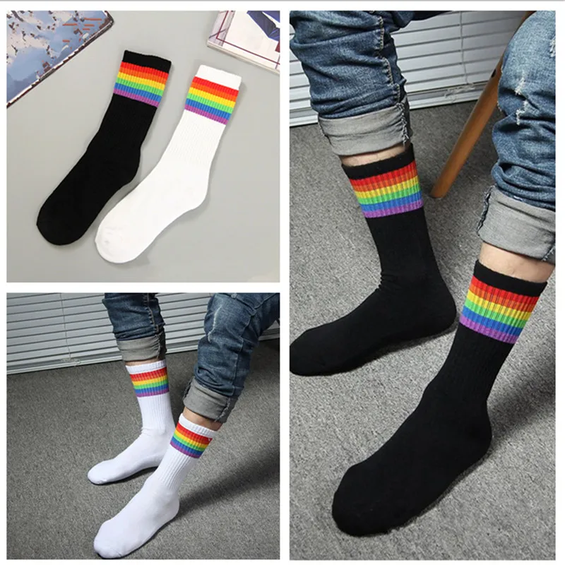 1 Pár Rainbow Prúžok Bavlnené Ponožky LGBT Gay Les Hrdý Novosti Ponožky Happy Uterák Ponožky Darčeky Športové Potu Absorpčné YLM9918