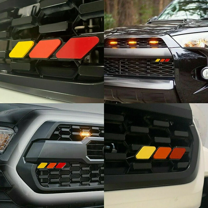 1 Sada Grilovacieho Odznak Znak Tri-Color, pre Toyota - Tacoma 4 Runner Sequoia Rav4 Highlander, Žltá/Oranžová/ČERVENÁ