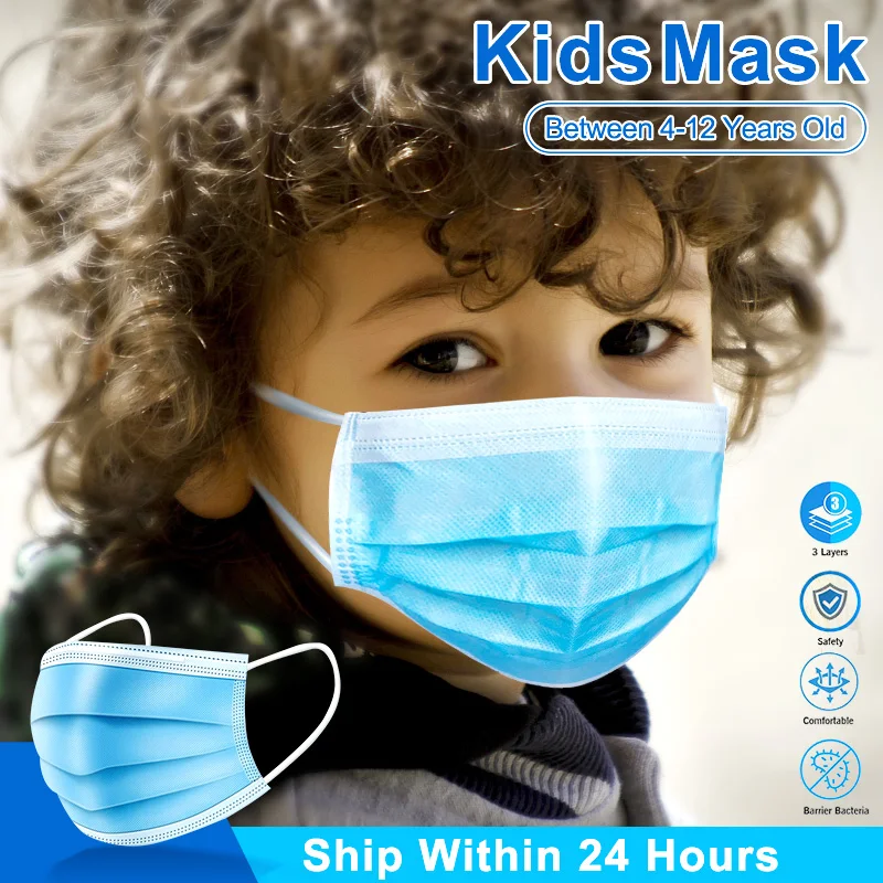 10-200 Ks Jednorazových Deti Pleťové Masky Non Tkané 3 Vrstva Filter Bezpečné Priedušná Strmeň Deti Úst Maska Chlapci Dievčatá Prachu Masky