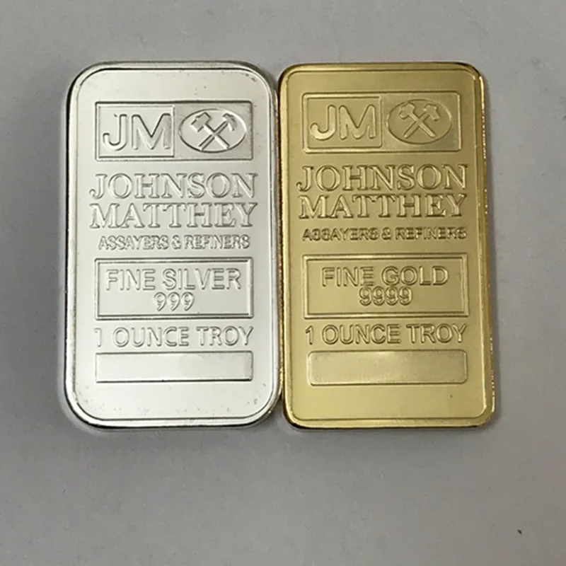10 ks Non magnetické Johnson Matthey JM zlata bar skutočné zlato a striebro pozlátené ingot odznak 50 mm x 28 mm domáce dekorácie bary
