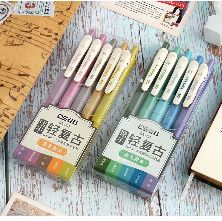 10 Rôznych Farbách Retro Dizajn Vintage Gélové Pero Hladké 0,5 mm Študentské Pero na Písanie Dodávky Papiernictvo DS-099