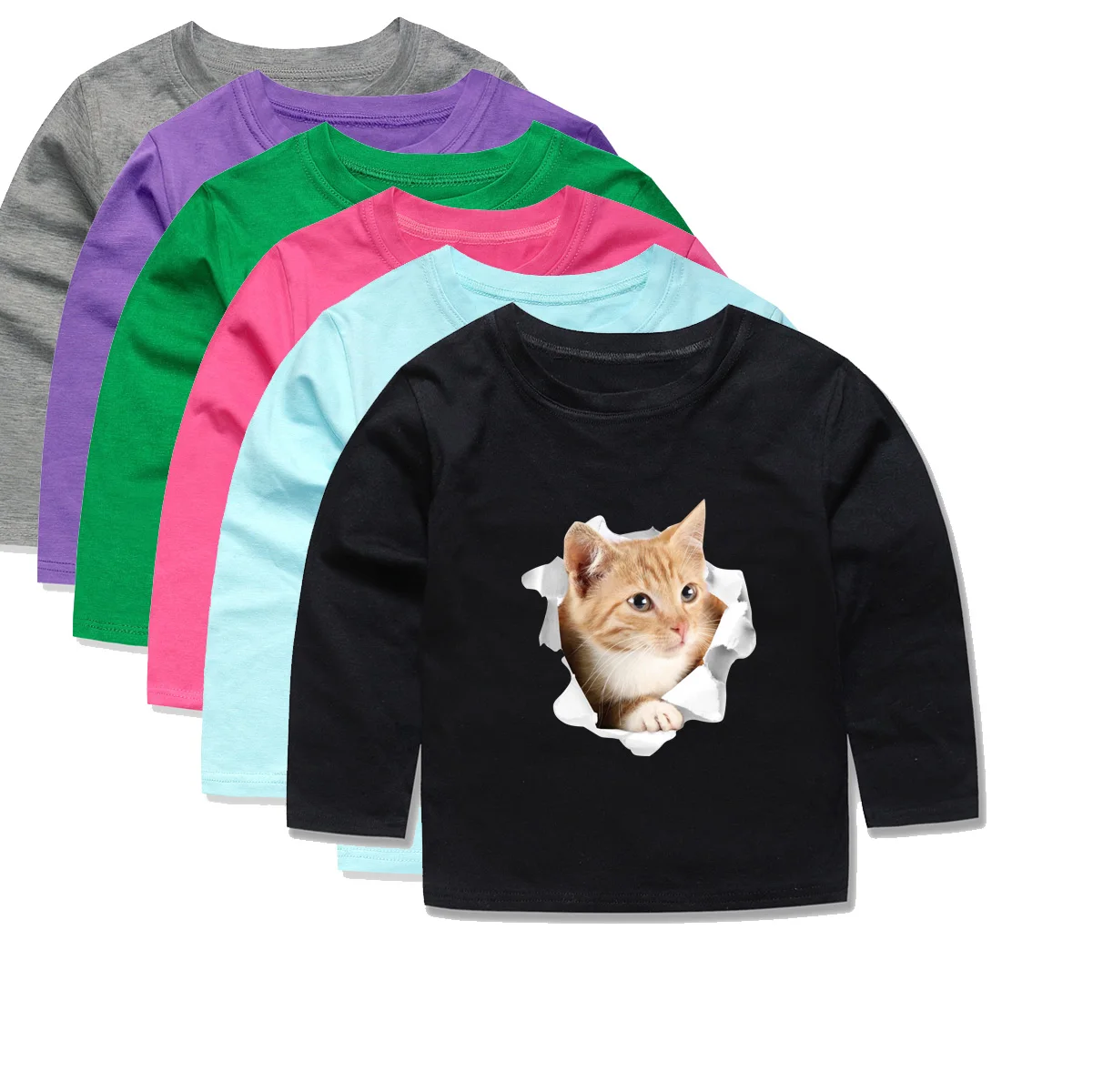 100 Bavlna Chlapci Cat T Košele, Deti, Celý Rukáv Dieťa Topy Deti 3D Mačka Tennager Deti Deti T-Shirts Chlapci Tees