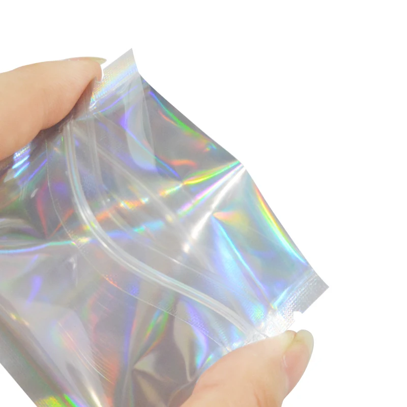 100 Ks Hologram Fólie A Transparentné Zip lock Tašky Puzdro Elektronické Príslušenstvo Potravín Candy Darček Rúž Kozmetika Balenie