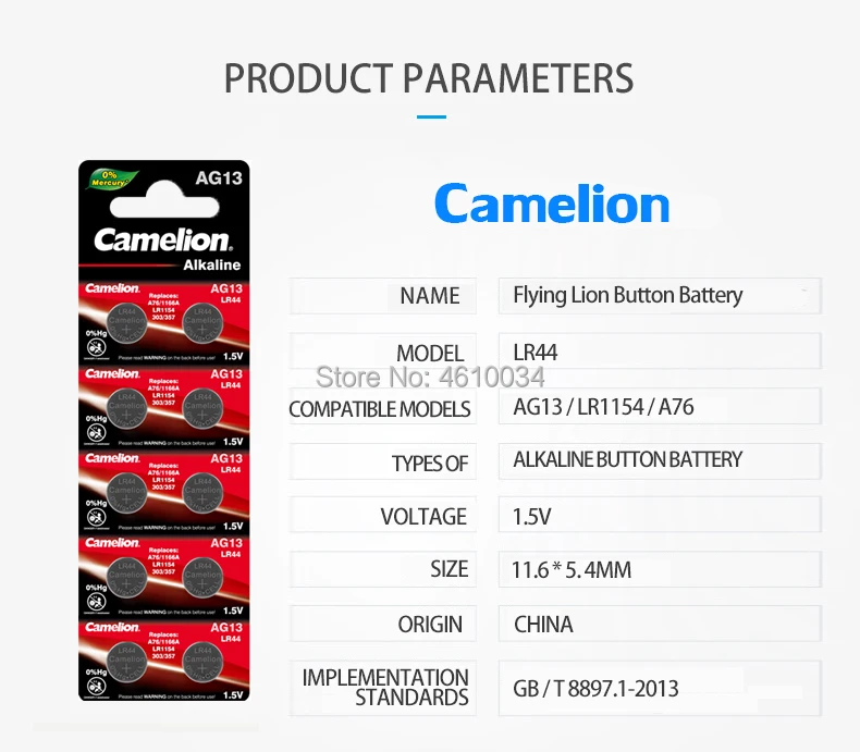 100ks Camelion A76 Originálne 1,5 V 0%Hg Tlačidlo Článková Batéria LR44 A76 AG13 SR1154 357 LR 44 Pre kalkulačka Hračka mikrotužkové batérie