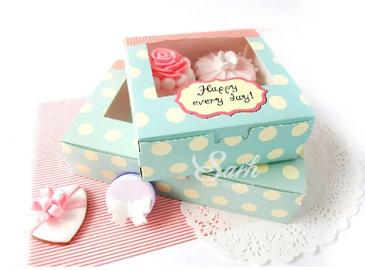 10pcs Krásne Zelené Šťastný Každodenné Mieste Macarons Box Cake Box Čokoládový Muffin Sušienky Box pre Cookie Package 13.5x13.5x5cm