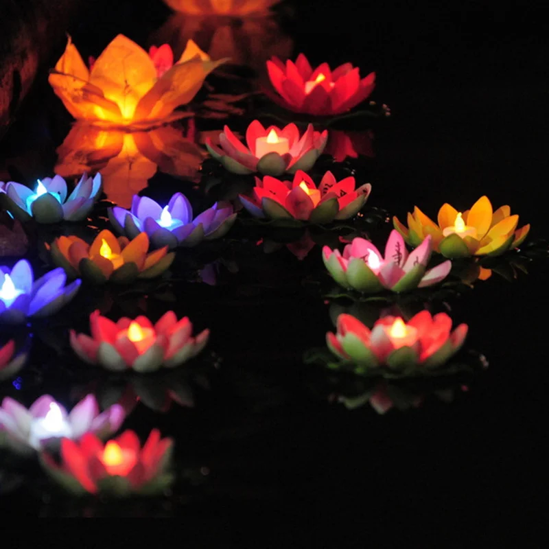 10pcs Plávajúce Lotus Svetlo Bazén, Rybník Záhrada Vody Kvet svetlo s sviečka, Lampa narodeniny, svadobné dekorácie