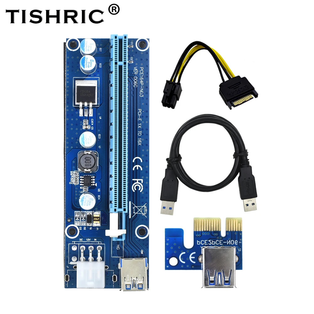 10pcs TISHRIC VER006C 1x až 16x PCI Express PCIE PCI-E Stúpačky Karty 006C Extender 60 cm USB 3.0 Kábel SATA do 6Pin BTC Banské Banské