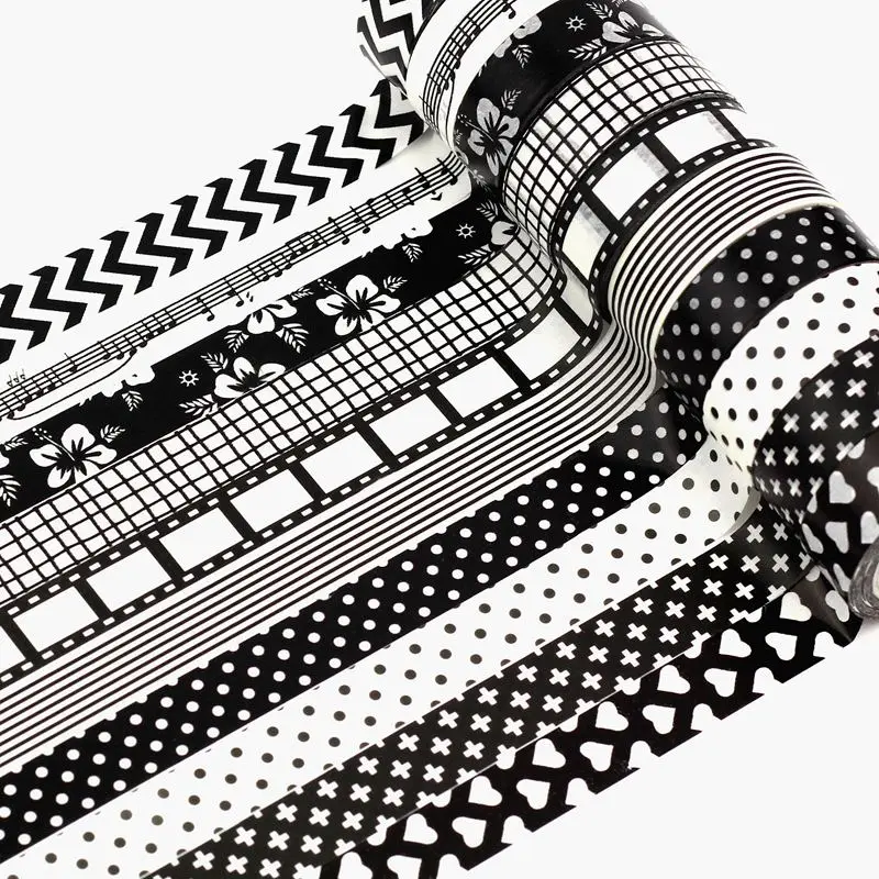 10pcs/veľa Dekor Japonský Washi Pásky Black & White 1.5cmx10m Vlastné Tlač Scrapbooking Maskovacie Pásky Samolepiace Papierové Pásky veľkoobchod