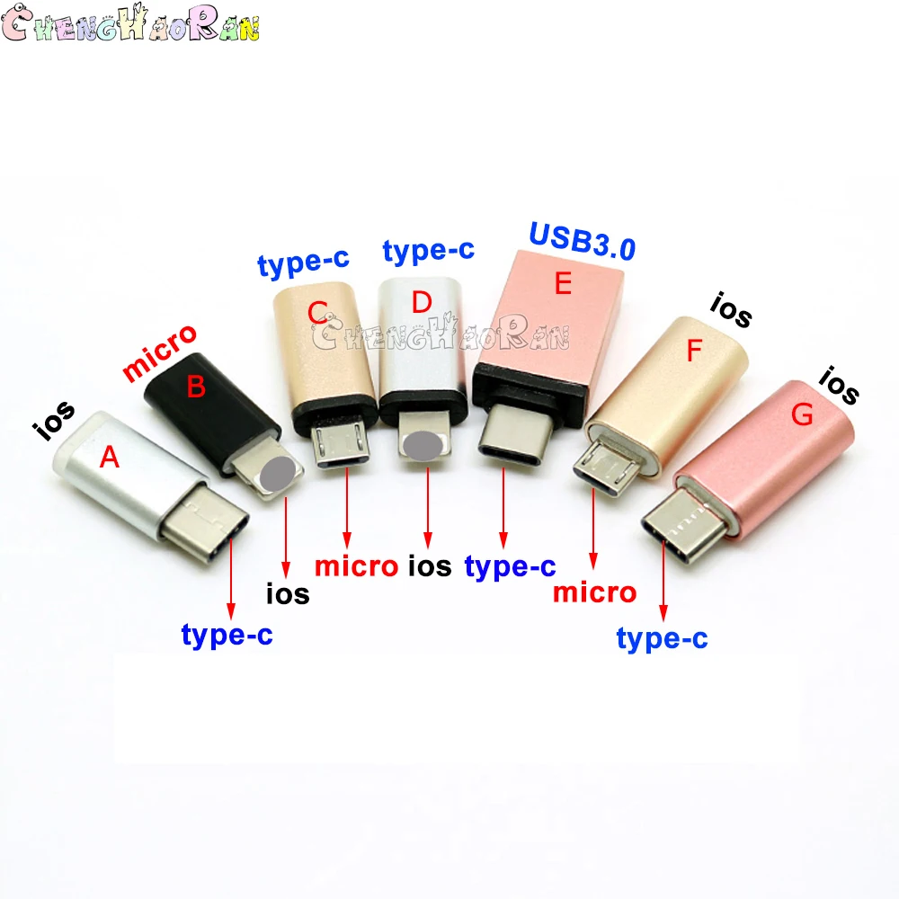 10pcs Žena Muž IOS Micro USB Typ-C, USB 3.0 Kábel, Nabíjací Kábel Converter Adaptér pre iPhone Xiao Redmi Huawei Oppo Vivo