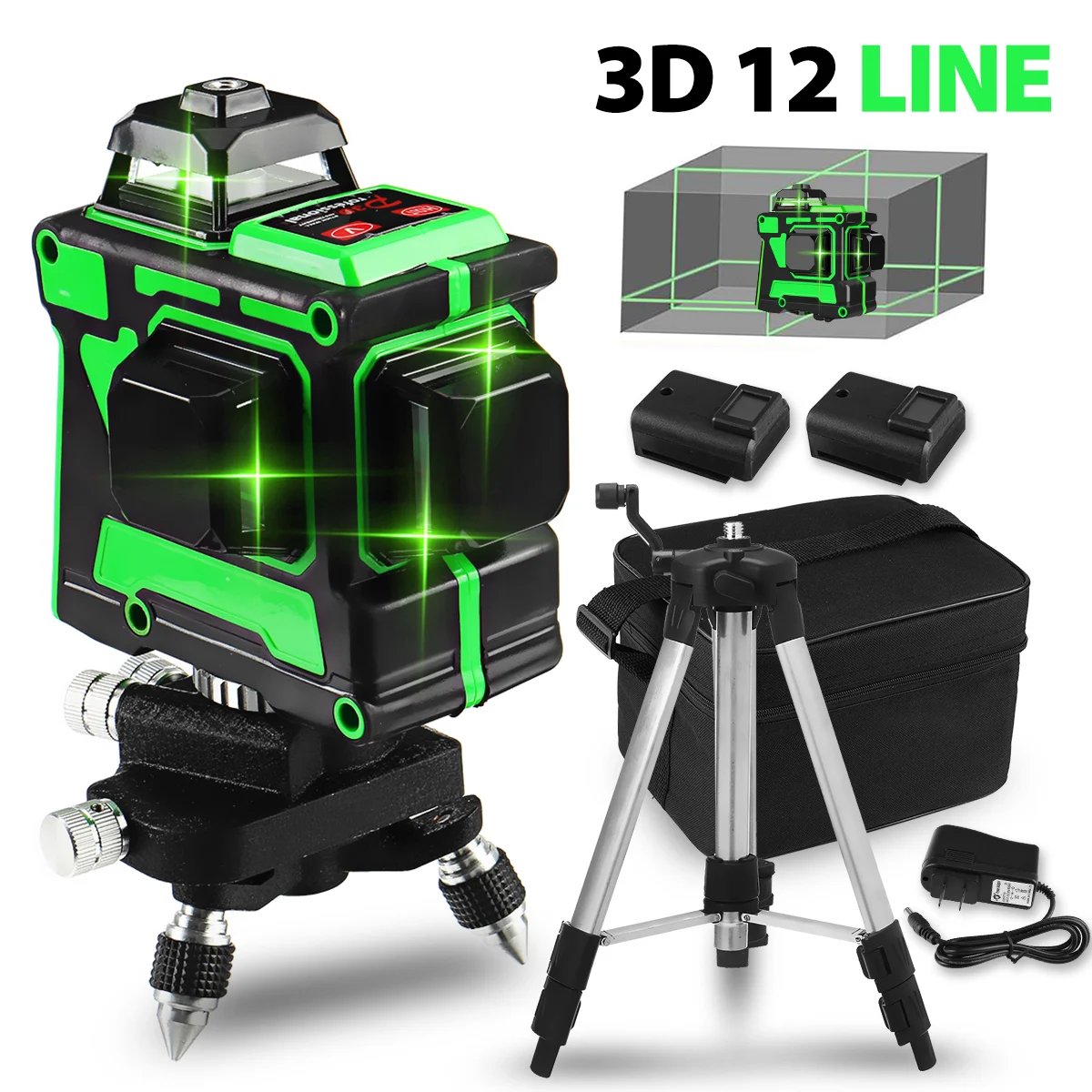 12 = 3D Laserové Úroveň Self-Vyrovnanie 360 Horizontálne A Vertikálne Silný Zelený Laserový Lúč, Laser Line Úrovni s Držiakom/Statív