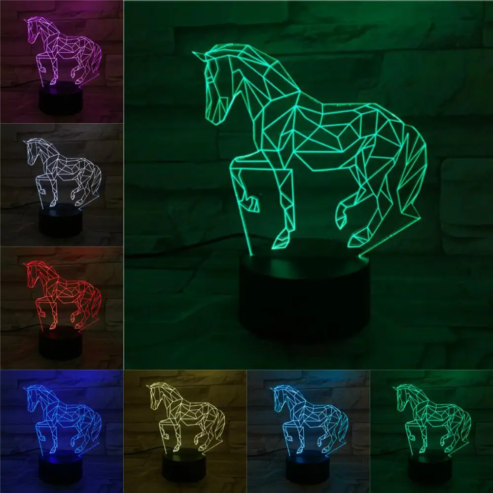 12 Druhov Kôň 3D LED USB Lampa 7 Farieb Dotykový Diaľkové Spanie Zvierat Nočné Svetlo Domov Deocration Luminaria Dieťa Narodeniny Presen