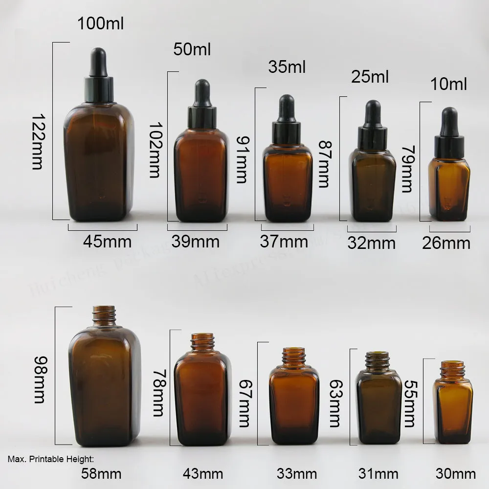 12 X 10 ML 25ML 35ML 50ML 100 ML Prázdne Sklenené Aromaterapia Fľaše, Nádoby, Štvorec Žltý Éterické Oleje Fľašu S Okom Kvapkadla