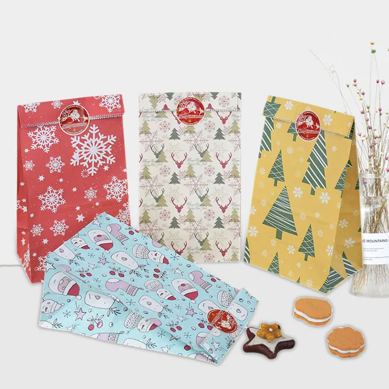 12pcs Kraft Papier Tašky Vianočný Darček Taška Snowflake Candy Bag Vianočné Ozdoby Potravín Cookie Balenie Navidad Noel Natal Party Decor
