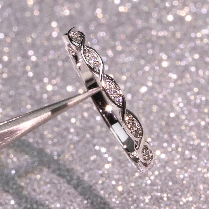 14K Bieleho Zlata Krúžok Micro vložkou Simulácia Diamantové Prstene Pre Ženy jednoradové S925 Strieborná Farba Zásnubný Prsteň Jemné Šperky