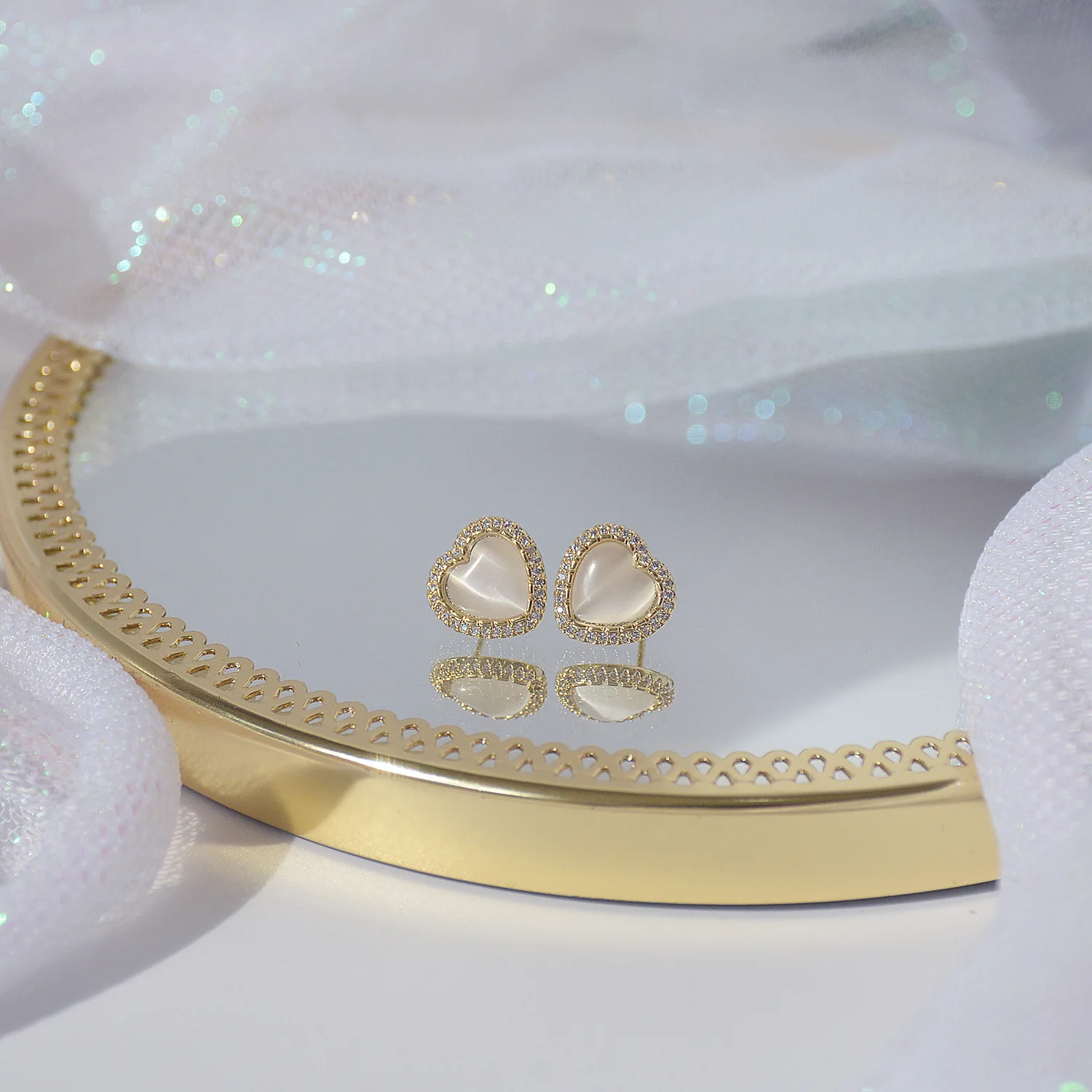 14k Reálne Pozlátené Módne Šperky francúzsky Luxus Micro-intarzované Zirkón Opal Láska Náušnice pre Ženu High-qualitydaily Náušnice