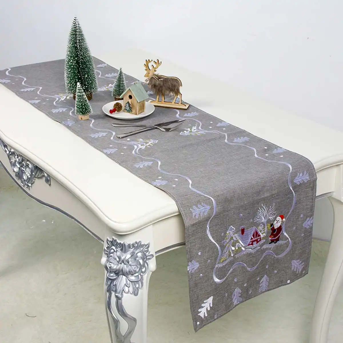 180X40cm Vianočné Dekorácie Luxusný Stôl Runner Americký Prestieranie Šedá Strana Domov Jedálenský Svadobný Stôl Obrus Dekor