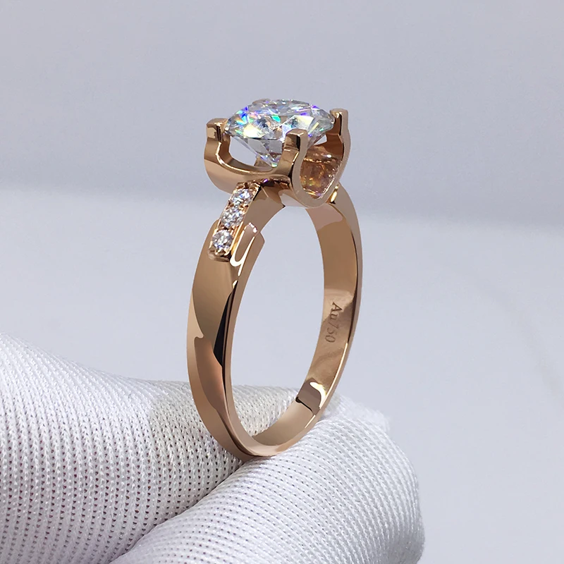 1Carat Svadobné Moissanite Diamantový Prsteň Skutočné 18K 750 Žltého Zlata, Bieleho Zlata D farba