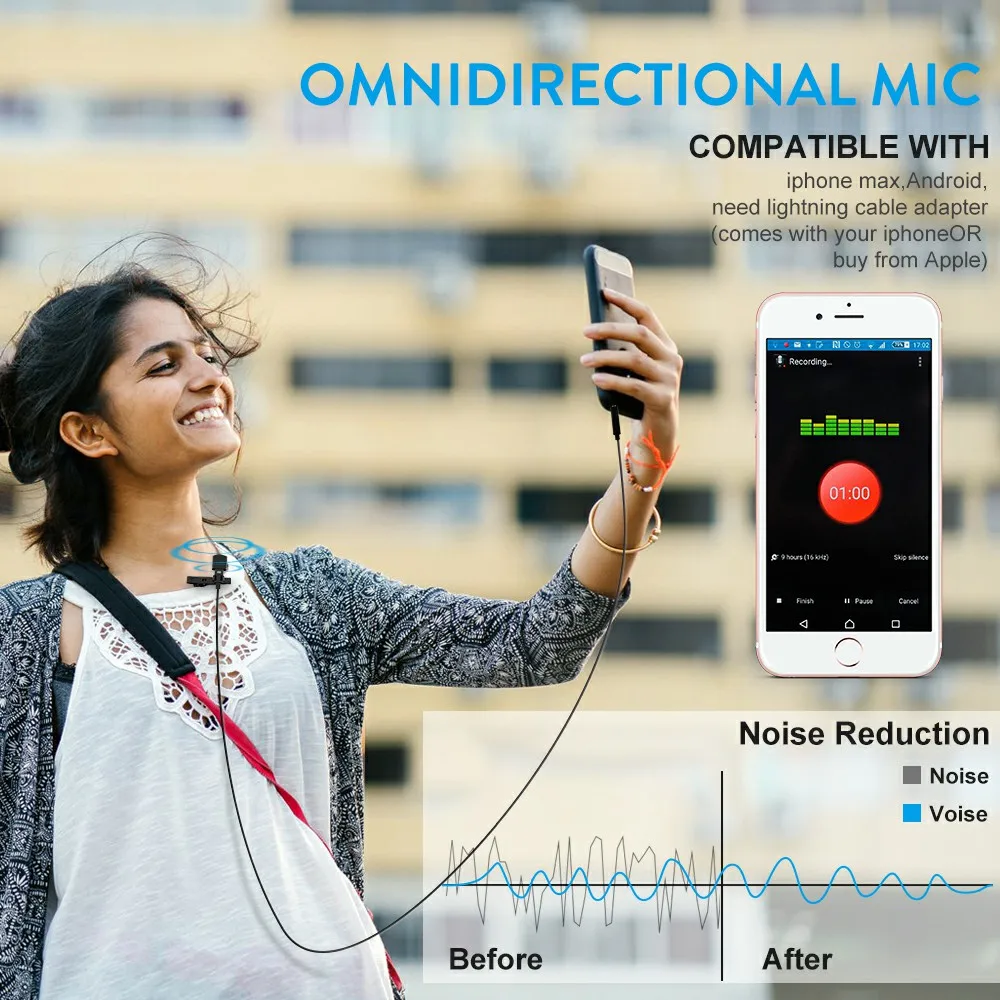 1Mii M1 Všesmerového Kovové Mikrofón Clip-on Klope Lavalier Mini Audio Mic pre ios a Android Telefón, Notebook, Tablet Nahrávanie
