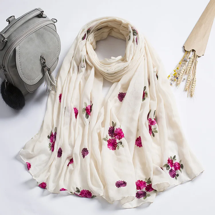1PC 15 farieb vyšívať kvety šatku Moslimských hidžáb šatky sladké kvetinové mäkké obyčajný šatkou mäkké foulard pekné zimné šály zábal