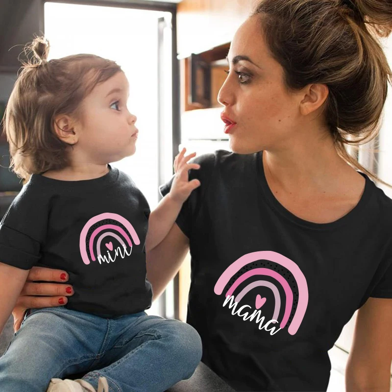 1pc Fashion Mama a Mini Rainbow tlače Rodiny Zodpovedajúce T-tričko Krátky Rukáv Rodiny Vzhľad T-shirts Matka a Dcéra Oblečenie