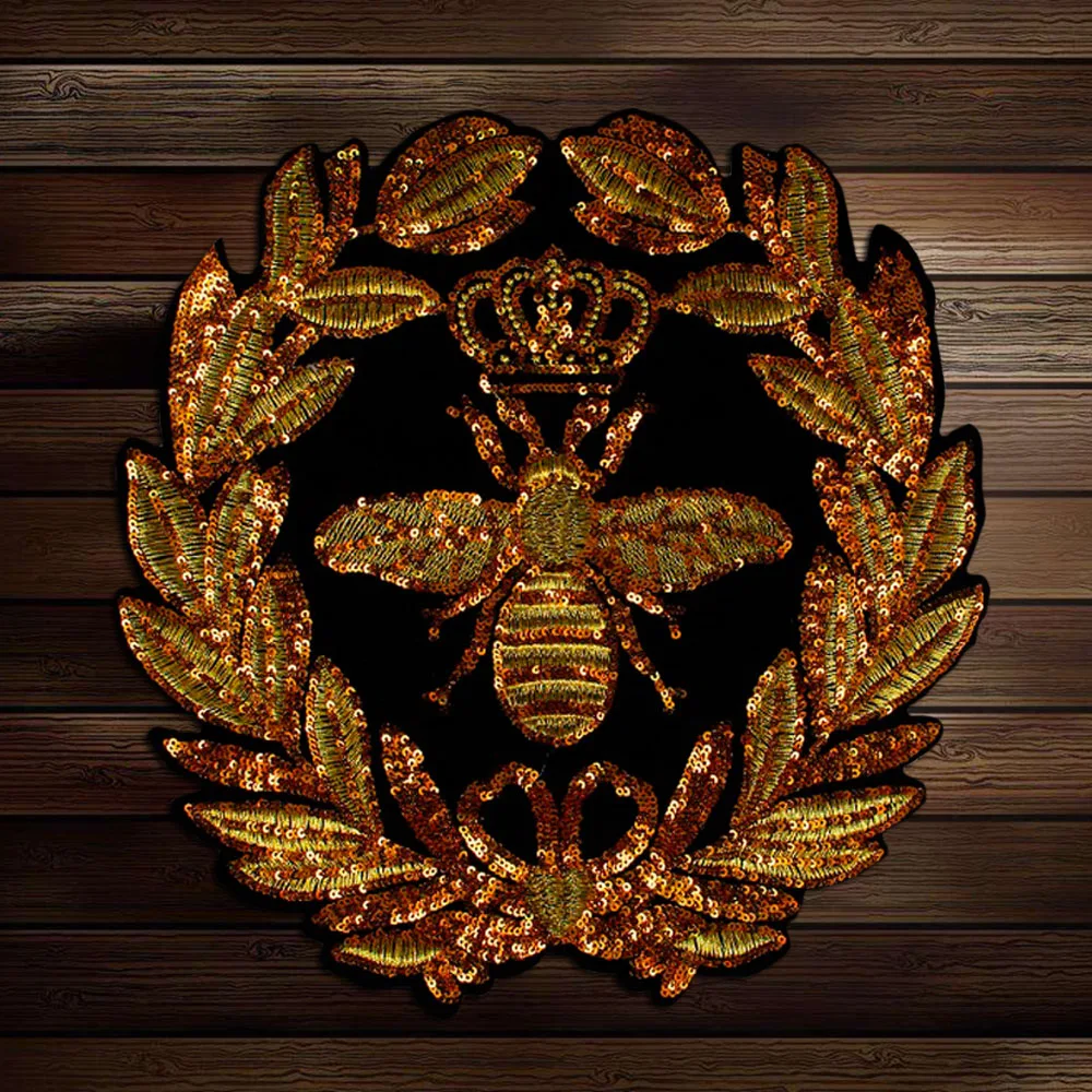 1piece Remeselné Zlato Sequin Odznak Textílie Škvrny Koruny Bee Výšivky Nášivka Módne Oblečenie Zdobené DIY Šitie A31