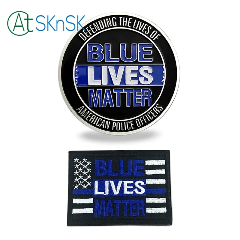 1Set/veľa Modrá Žije Ohľadu na Výzvu na Mince+Patch Brániť Životy Amerických policajtov V Pamäti Hrdinov Darček