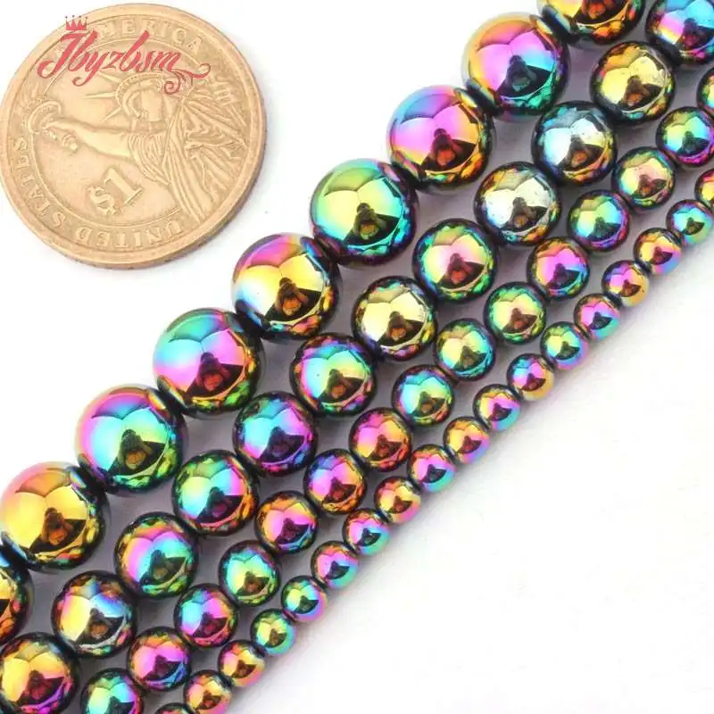 2,3,4,6,8,10 mm Multicolor Hladké Kolo Hematite (Žiadne Magnetické) Prírodného Kameňa Perly Na Náhrdelníku Šperky Robiť 15