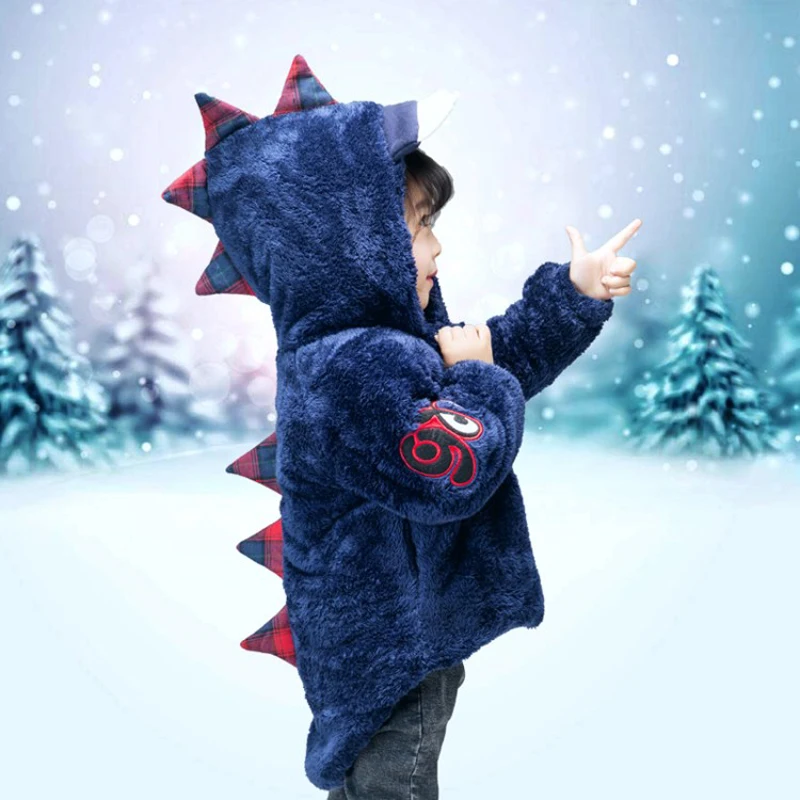 2-7 rokov chlapci dievčatá zimný Kabát s kapucňou detské parkas Teplé zimné oblečenie Cartoon dinosaura sveter pre deti Roztomilý wild