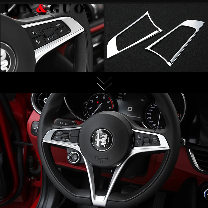 2 ks Auto upravené špeciálne ABS Chrome volant nálepky vhodné na Alfa romeo giulia stelvio auto styling