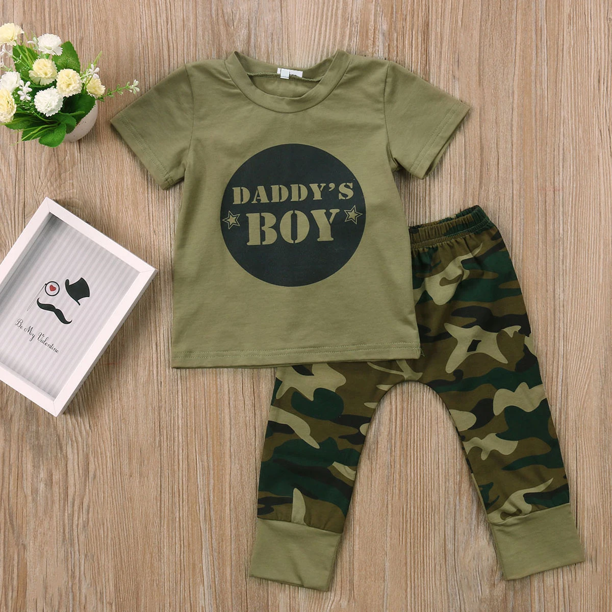 2 ks Novorodenca Batoľa Army Zelená Dieťa, Chlapec, Dievča Písmeno T-shirt Topy, Nohavice, Oblečenie Nastaviť Oblečenie 0-24M Dieťa Chlapec Oblečenie-10