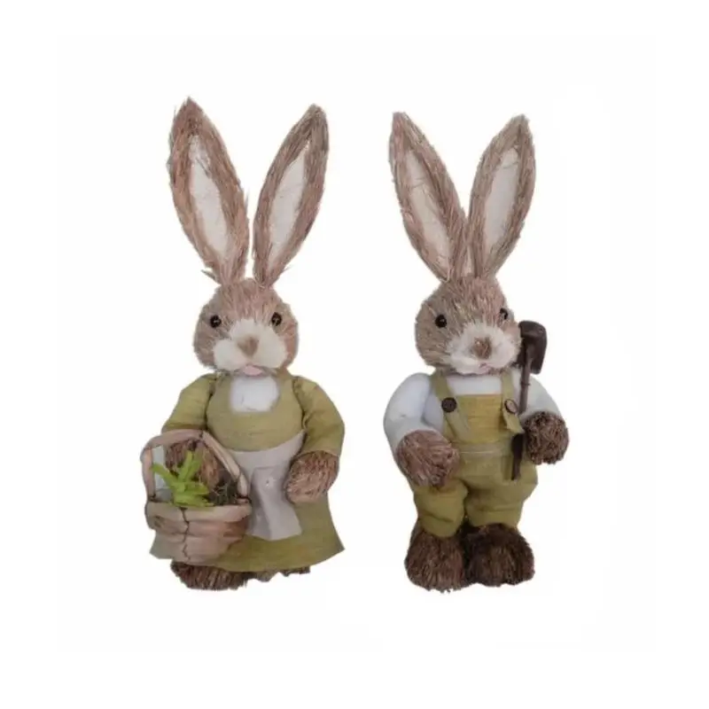 2 ks Roztomilý Slamený Králik Bunny Veľkonočné Dekorácie Rekreačný dom Záhrada Svadobné Ozdoby