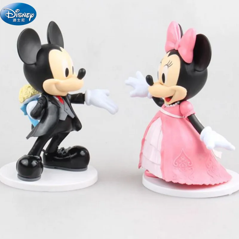 2 ks/set Cartoon Svadobné Mickey Mouse, Minnie Údaje hračky Svadobnú tortu dekorácie Akcie hračky 7-9 cm