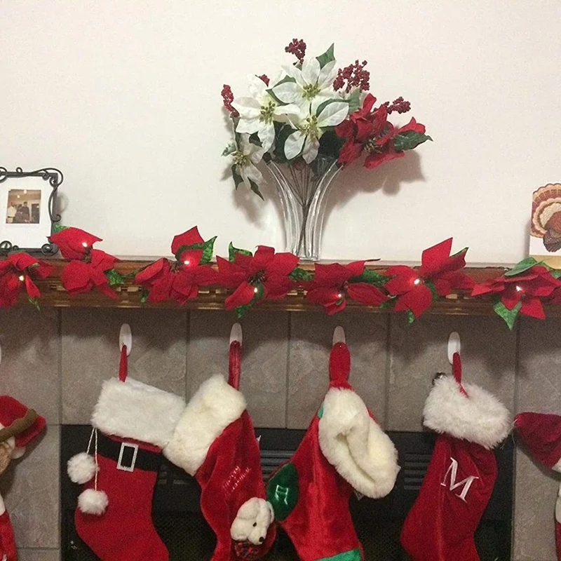 2 ks Umelé Vianočné Poinsettia Garland s Holly Listov a Bobúľ na Vianočný Večierok, Predné Dvere Veniec Dekor