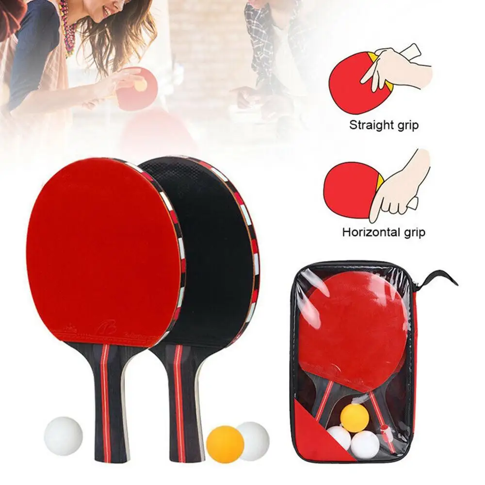2 ks/veľa Stolný Tenis Bat Raketa Double Face Pupienky V Dlhá Krátka Rukoväť Ping Pong Pádlo Raketa Taška Sada S 3 Gule