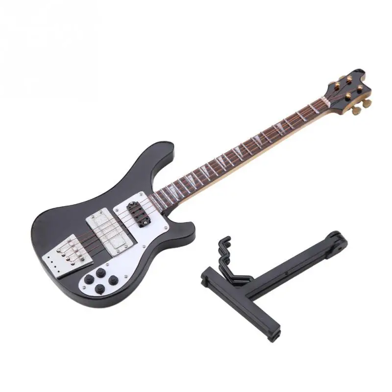 20 cm Čierna Miniatúrne Basová Gitara Replika so Stojanom a Case Nástroja Model Ozdoby Darček Pre Home Decor