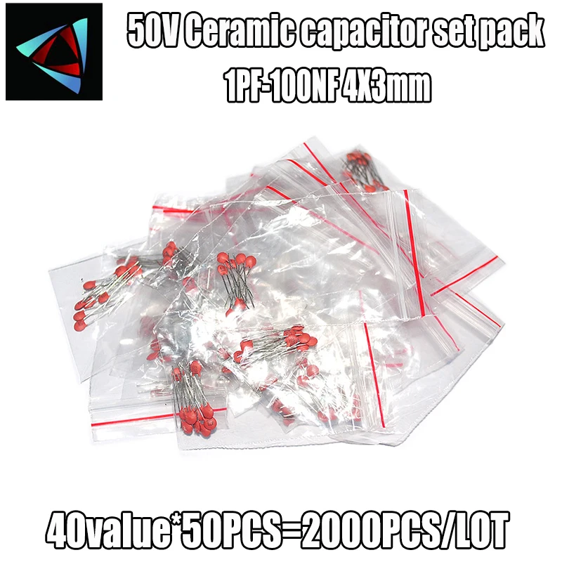 2000pcs/veľa Keramický kondenzátor kit set pack 1PF-100NF 40 hodnoty*50pcs Elektronických Komponentov Package kondenzátor Najrôznejších vzoriek