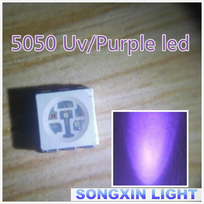 200pcs Vody Jasné Svetlo LED Dióda 5050 uv/fialová SMD/SMT High Power LED PLCC-6 3-CHIP Super Jasné svetlo svetla, Vysoká kvalita