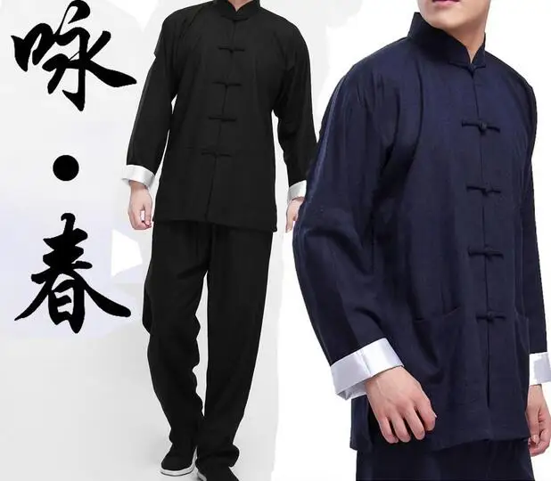 2016 Klasickej Čínskej tang farby čierna modrá Kung Fu vyhovuje Bruce Lee oblečenie Wing Chun taiji tai chi oblečenie set kostým pre mužov