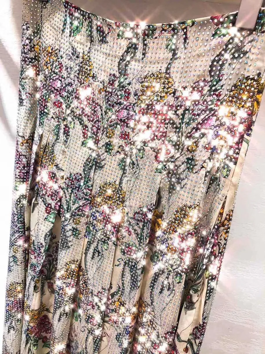 2018 žena diamond ozdobené flóry vytlačené skladaný členok dĺžka sukne šaty