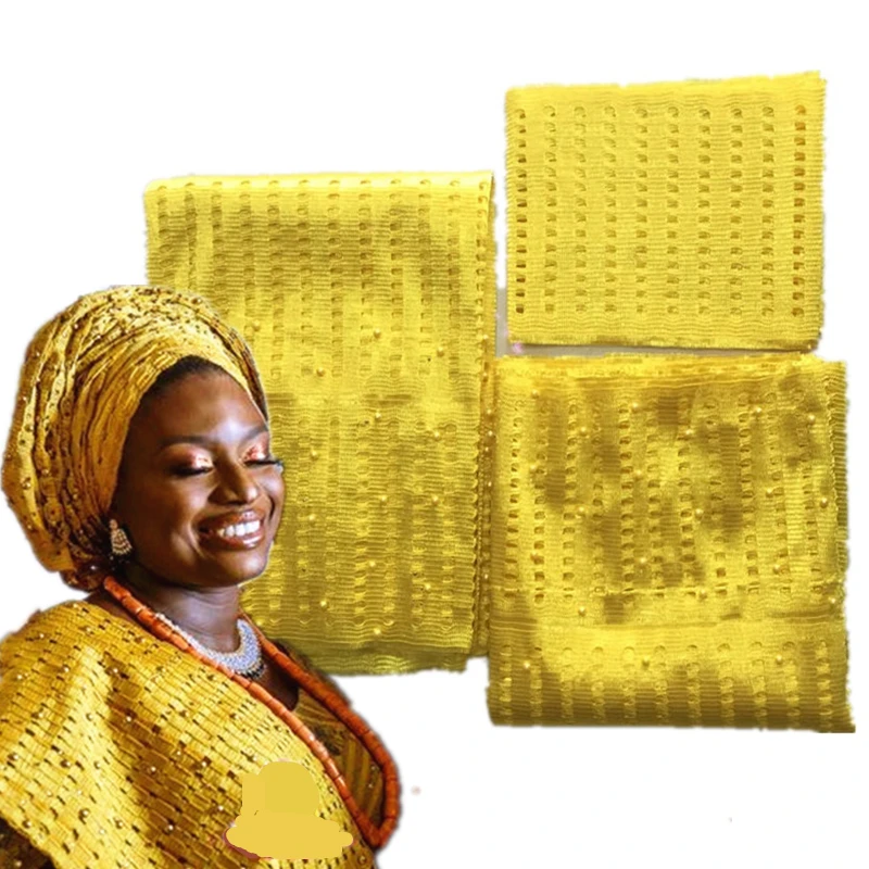 2019 Afriky Wholesales Aso Oke Gele Nigéria Headtie S Korálkami Kráľovská Modrá Farba Skutočný Produkt Foto Asooke Pre Lady 40
