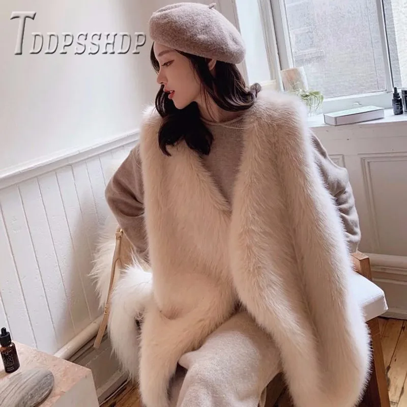 2019 Faux Fox Kožušiny Ženy Zimné Vesty Bez Rukávov Voľné Elegantné Ženy Outwear