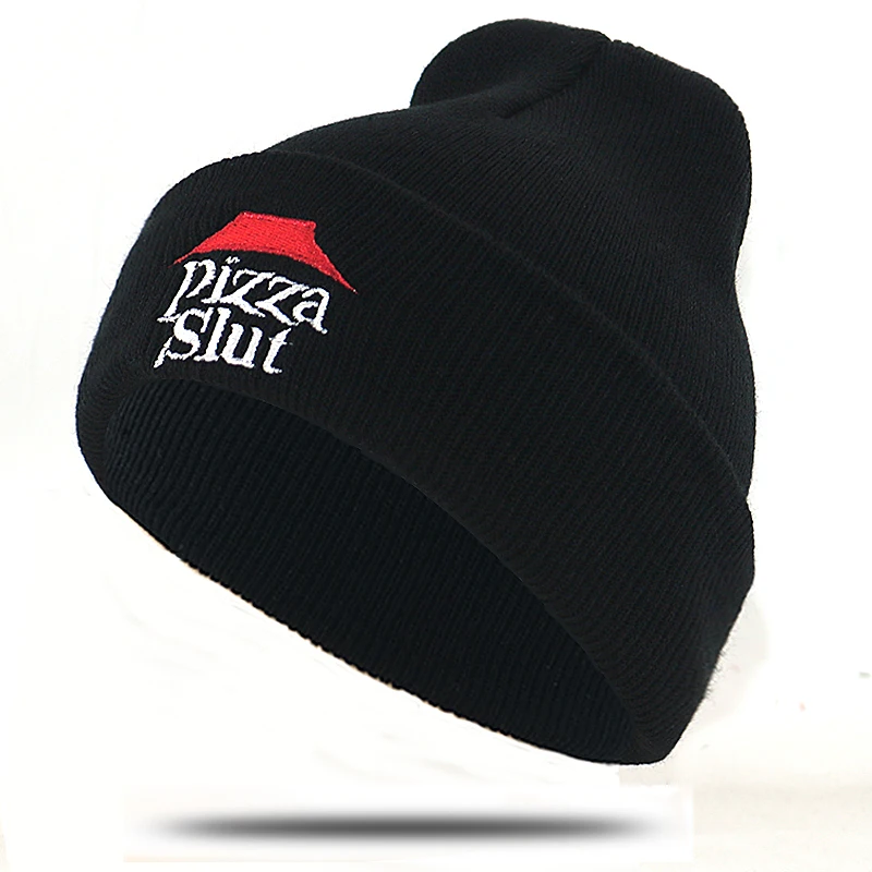 2019 Nové jesenné zimné móda čiapky Pizza Coura výšivky pletené čiapočku klobúk bavlny, mäkké hip hop lyžiarska čiapka unisex