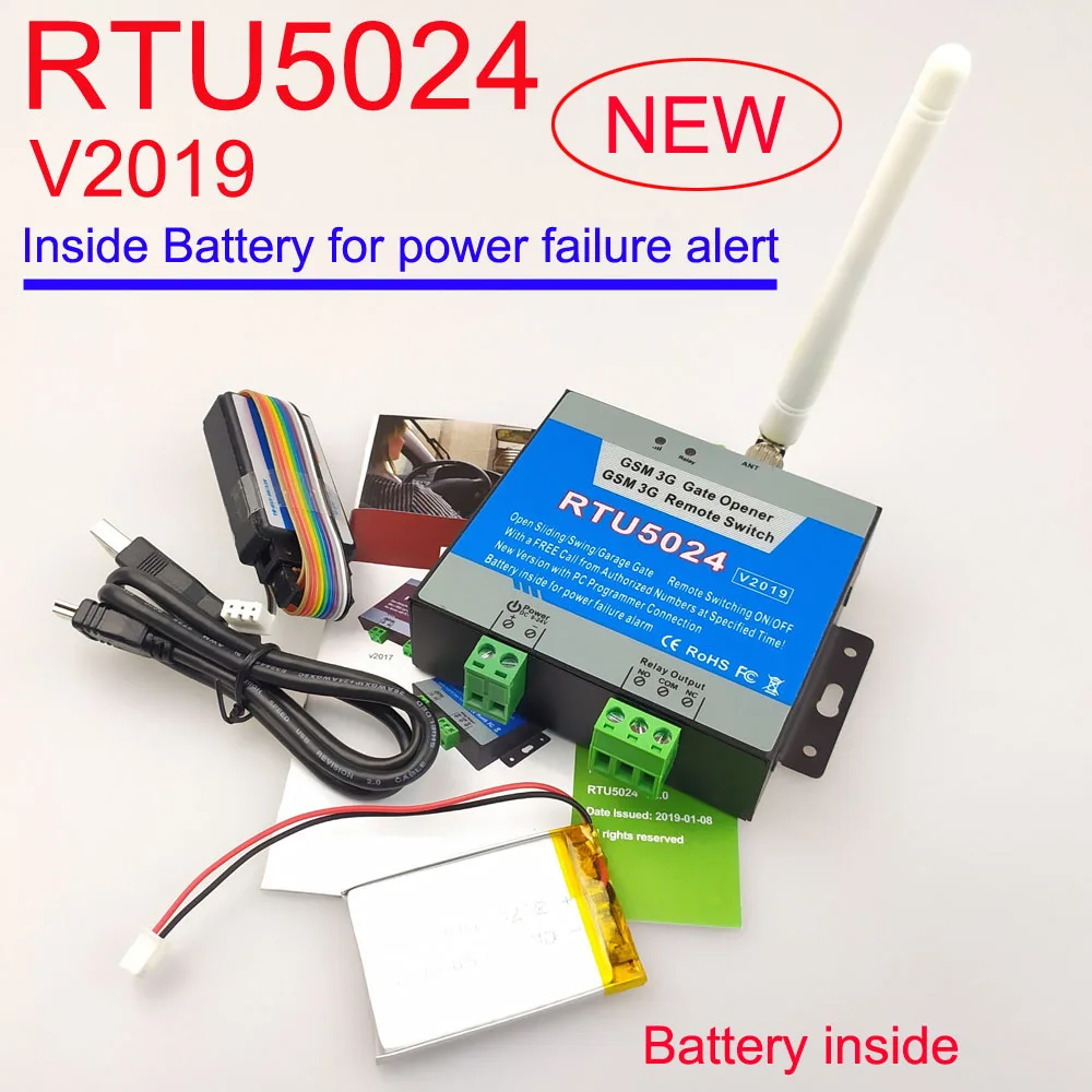 2019 Nové RTU5024 relé gsm sms hovoru diaľkové ovládanie gsm brány otvárač prepínač Nabíjateľnú batériu vo vnútri pre zlyhanie napájania upozornenie